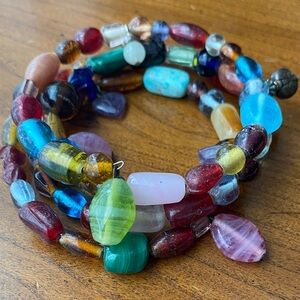 Vintage glass and stone large coil Multicolor Beaded Bracelet